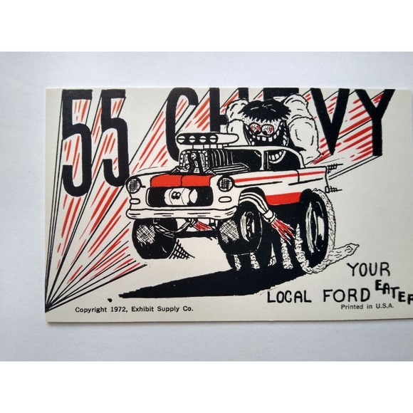 Hot Rod Postcard 55 Chevy Sports Car Surf Beatnik Monster Racing Coin-Op Card - Picture 2 of 3